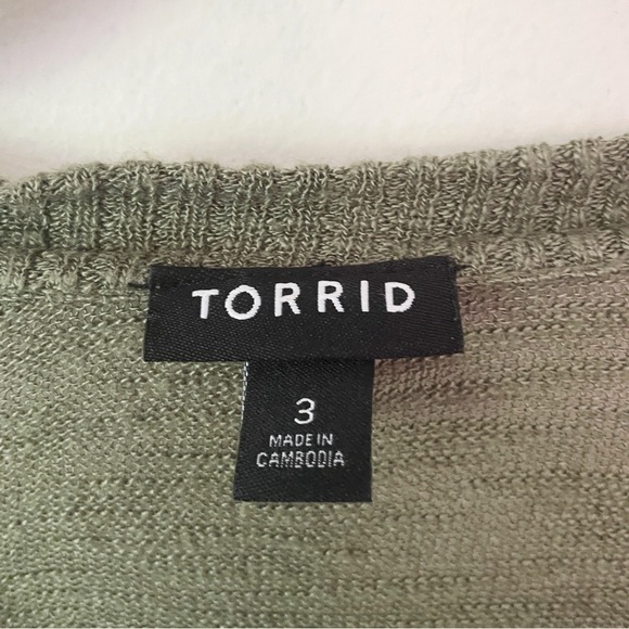 Torrid 3/4 Sleeve Cropped Open Sweater Shrug Sage Olive Green size 3 3X / 22-24 - Picture 3 of 6